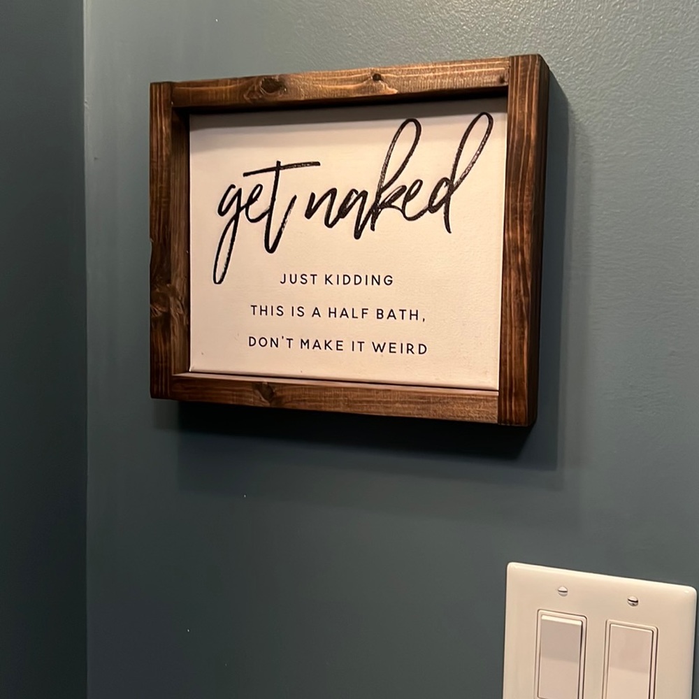 Wood Frame Bathroom Sign